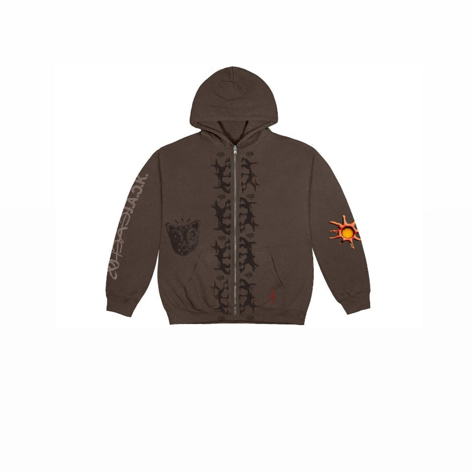 Travis Scott Reverse Dog Zip Up Hoodie Brown