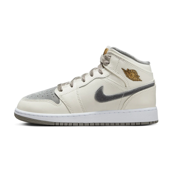 Jordan 1 Mid SE Sail Metallic Gold Flat Pewter (GS)