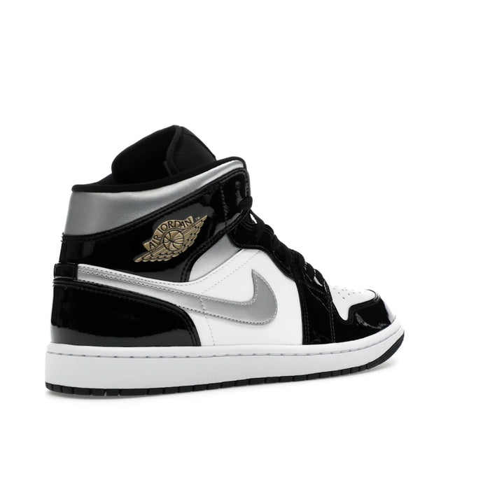 Jordan 1 Mid SE Patent Black White Metallic Silver Metallic Gold