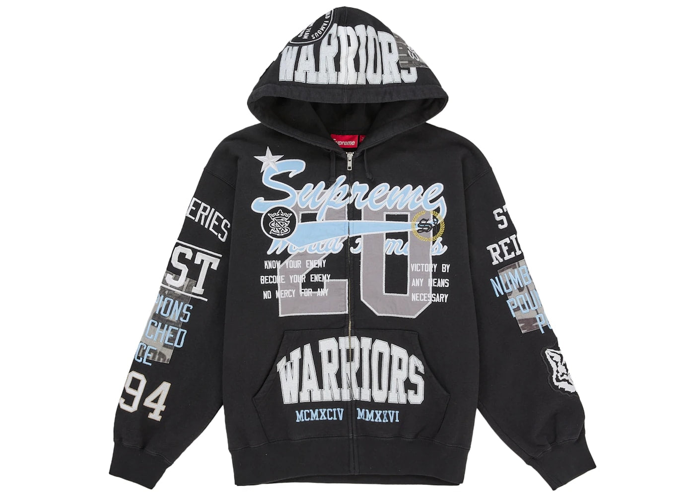 Supreme Warriors Applique Zip Up Hooded Sweatshirt Black