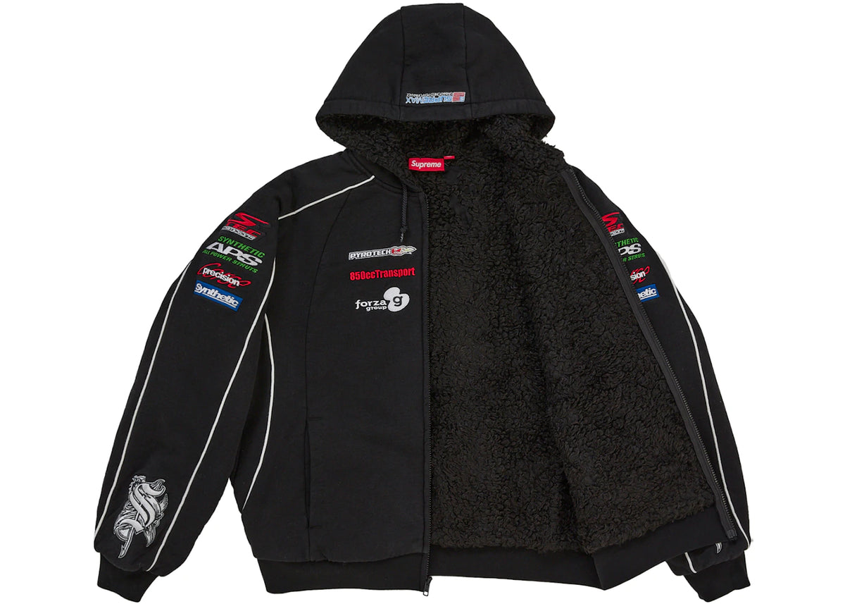 Supreme Racing Lined Zip Up Hooded Sweatshirt Black