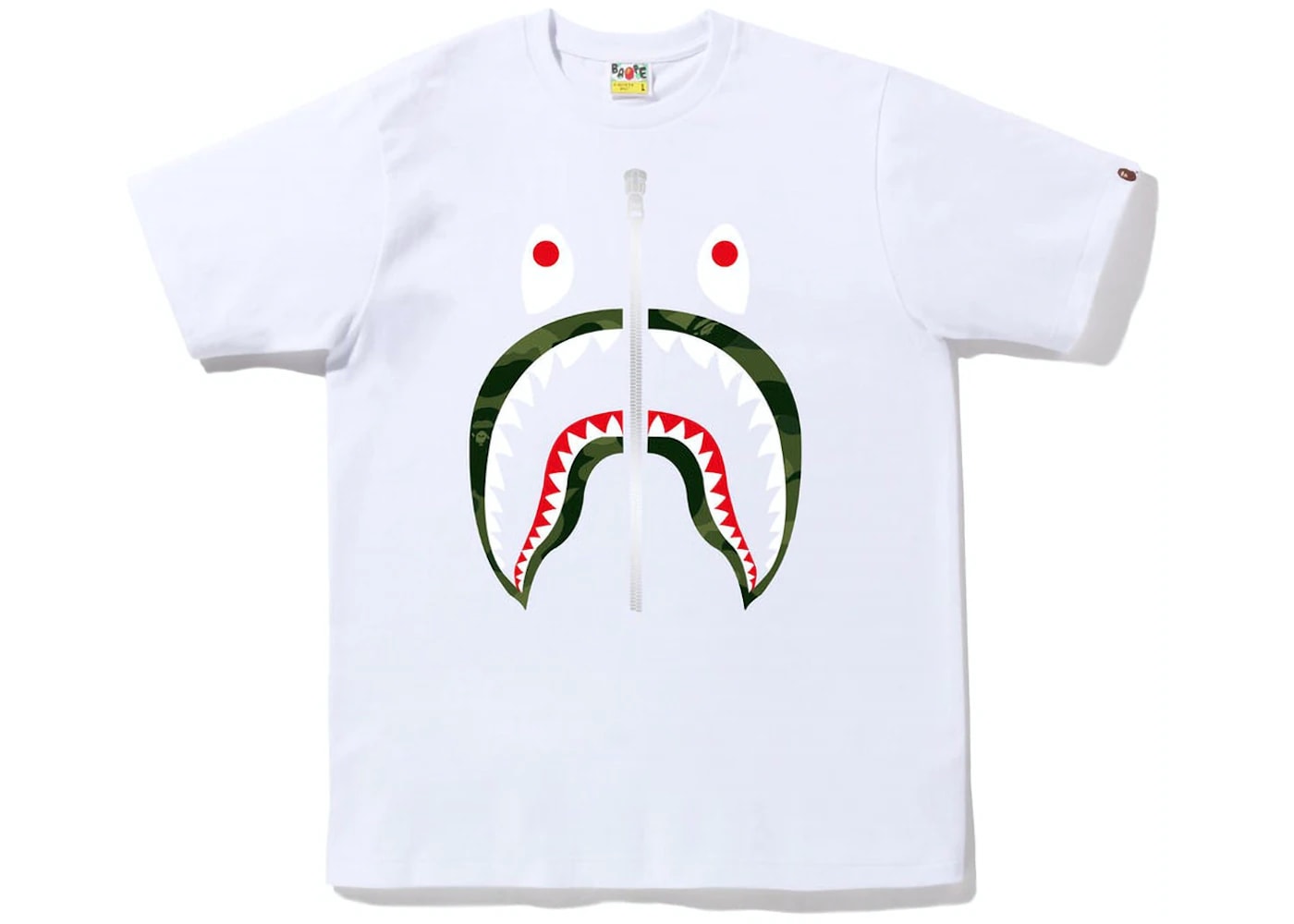 BAPE Color Camo Silver Zip Shark Tee (SS23) White Green